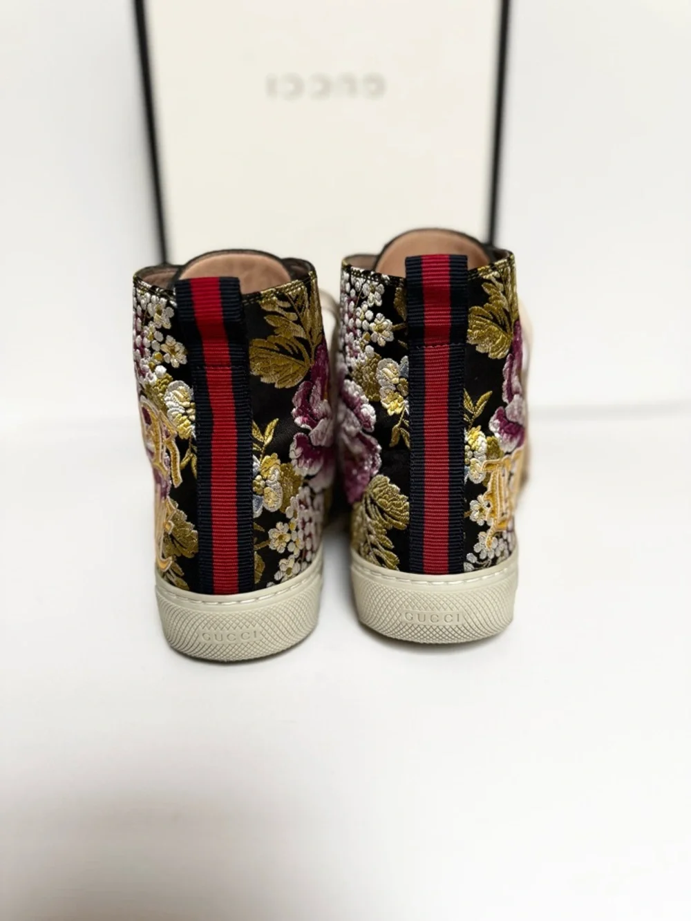 Gucci Women’s Sylvie Blind For Love Floral Jacquard High Top Sneakers Size 38.5 - Picture 6 of 13